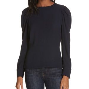 Lewit crepe gathered sleeve blouse puff navy